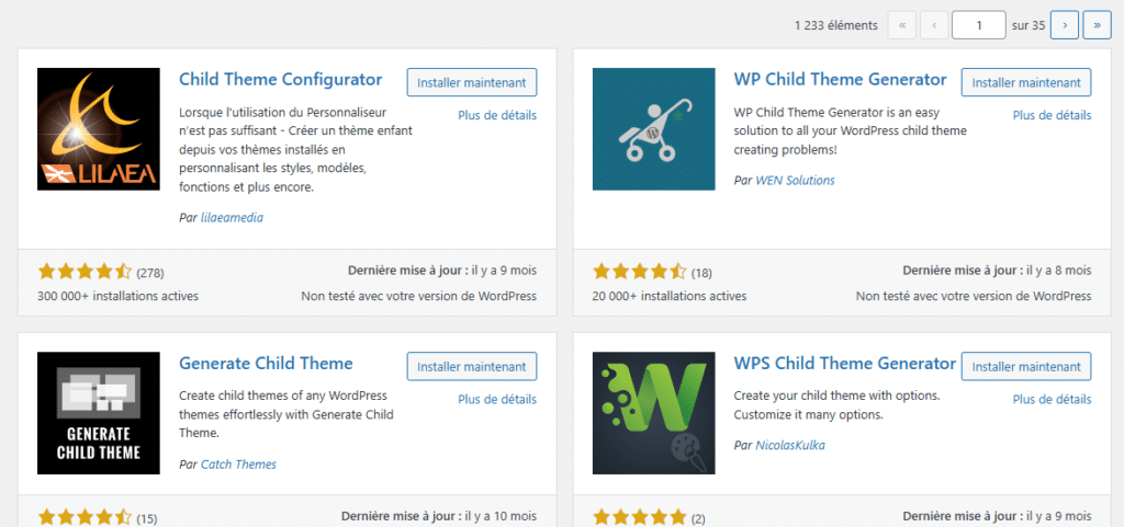 Plugin pour générer un thème enfant sur un Site Web WordPress
